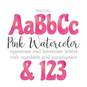 Pink Watercolor Alphabet Letters and Numbers, Wedding Lettering, Watercolor Art, Watercolor Monogram Sublimation, Stationery, Table Numbers