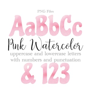 Pink Watercolor Alphabet Letters and Numbers, Wedding Lettering, Watercolor Art, Watercolor Monogram Sublimation, Stationery, Table Numbers