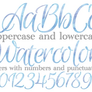 Blue Watercolor Letters png, Script Watercolor Lettering, Sublimation Files, Blue Watercolor Monogram, Stationery, Letters and Numbers