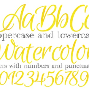 Yellow Watercolor Letters and Numbers, Script Watercolor Lettering, Sublimation Files, Bright Watercolor Monogram, Stationery, Summer Alpha