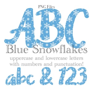 Snowflake Letters PNG, Winter Letters, Blue Snowflake Holiday Lettering, Snowflake Monogram Sublimation, Stationery, Snowflake Numbers