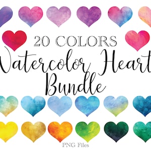 Watercolor Hearts Bundle, Wedding Clip Art, Watercolor Art, Watercolor Sublimation, Stationery, Colorful Hearts PNG, Rainbow Hearts, Heart