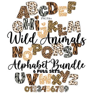 Animal Print Lettering Bundle, Wild Animals Letters Bundle, Sublimation Alphabet Bundle, Cheetah, Tiger, Jaguar, Giraffe, Zebra, Leopard