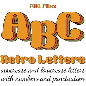Letras retro, letras del alfabeto retro con estilo, letras PNG, letras vintage para sublimación, letras nostálgicas, imágenes prediseñadas retro, arte retro