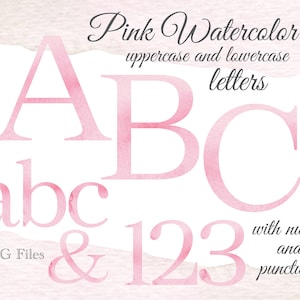 Letras e números do alfabeto em aquarela rosa, letras de casamento, arte em aquarela, sublimação de monograma em aquarela, artigos de papelaria, números de mesa