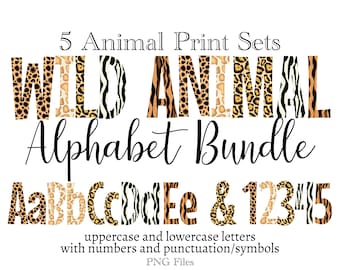 Animal Print Lettering Bundle, Wild Animals Letters Bundle, Sublimation Alpha Bundle, Cheetah Alphabet, Tiger, Jaguar, Giraffe, Zebra