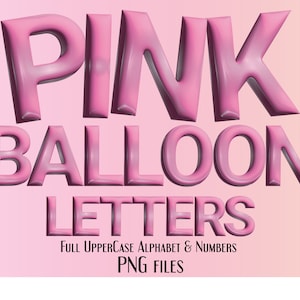 Letras de Balão Rosa, Letras do Alfabeto de Balão Rosa, Alfabeto de Balão, Letras de Balão de Festa, Letras de Convite de Festa, Letras de Sublimação