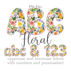 Floral Letters PNG, Floral Alphabet Letters and Numbers, Floral Alpha, Flower Letters for Sublimation, Colorful Floral Designs, Girly Alpha