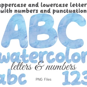 Blue Watercolor Alphabet Letters and Numbers, Light Blue Lettering, Watercolor Alphabet, Watercolor Monogram, Stationery, Baby Boy Letters