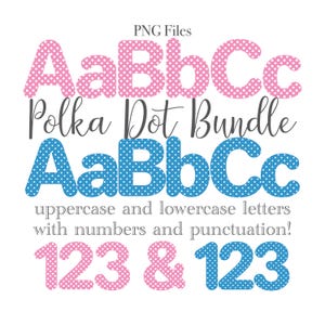 Polka Dots Letters Bundle PNG, Pink and Blue Polka Dot Letters, Sublimation Files, Monogram, Stationery, Nursery Letters, Baby Announcement