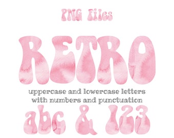 Pink Retro Lettering, Watercolor Retro Alphabet Letters, Girly Retro Sublimation Letters, Vintage T-shirt, Groovy Tie Dye, Retro Sublimation