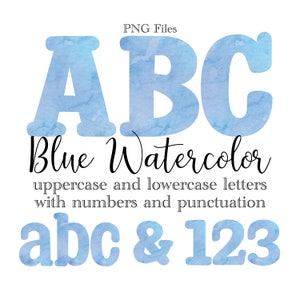 Blue Watercolor Alphabet Letters and Numbers, Baby Shower Lettering, Watercolor Art, Watercolor Monogram Sublimation, Stationery, Numbers