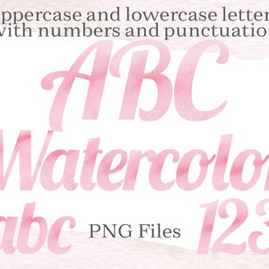 Pink Watercolor Alphabet Letters and Numbers, Sublimation Letters, Watercolor Alphabet, Watercolor Monogram, Girly Lettering, Table Numbers