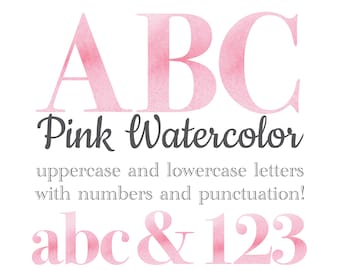 Pink Watercolor Alphabet Letters and Numbers, Wedding Lettering, Watercolor Art, Watercolor Monogram Sublimation, Stationery, Table Numbers