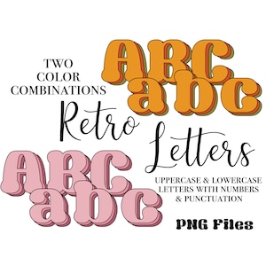Retro Letters, Pink Retro Alphabet Letters, Orange Retro Sublimation Lettering, Vintage T-shirt Design, Groovy Alpha, Retro Sublimation