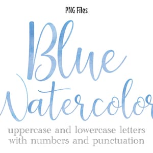 Blaues Aquarell Buchstaben und Zahlen, Script Aquarell Buchstaben, Sublimationsdateien, Blaues Aquarell Monogramm, Aquarell Clip Art