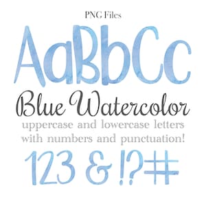 Letras e números do alfabeto em aquarela azul, letras para chá de bebê, arte em aquarela, sublimação de monograma em aquarela, papelaria, números