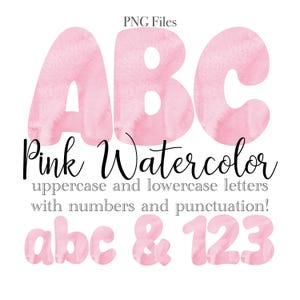 Pink Watercolor Letters png, Pink Lettering, Watercolor Art, Watercolor Monogram Sublimation, Stationery, Table Numbers, Watercolor Alpha
