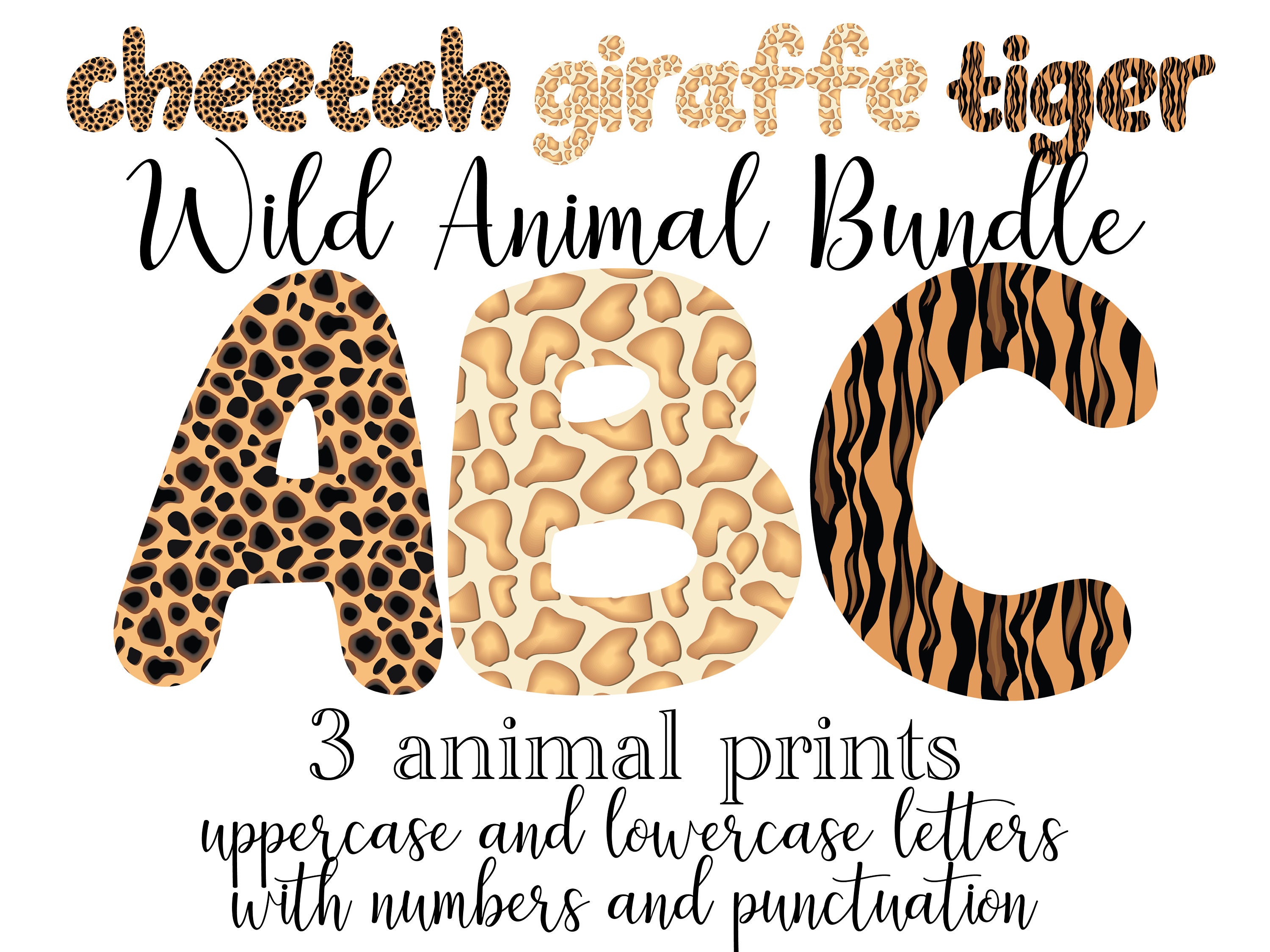 Animal Print Letters Bundle, Cheetah Print Alphabet Letters, PNG
