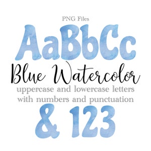 Blue Watercolor Alphabet Letters and Numbers, Baby Shower Lettering, Watercolor Art, Watercolor Monogram Sublimation, Stationery, Numbers