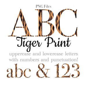 Animal Print Letters, Tiger Print Alphabet Lettering, PNG Letters, Tiger Letters for Sublimation, Zoo Animals T-shirt Design, Wild One