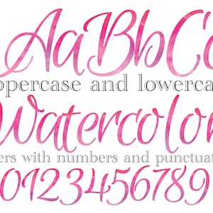 Pink Watercolor Letters and Numbers, Script Watercolor Lettering, Sublimation Files, Pink Watercolor Monogram, Stationery, Girly Letters