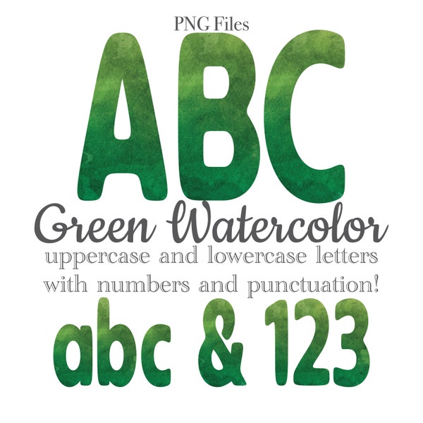 Green Watercolor Alphabet Letters and Numbers, Baby Shower Lettering, Watercolor Art, Watercolor Monogram Sublimation, St Patrick's Day Art