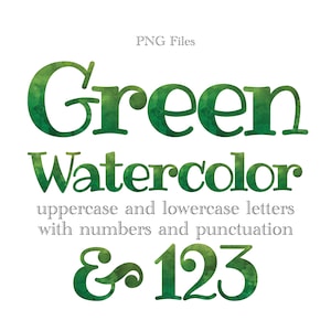 Green Watercolor Alphabet Letters and Numbers, Baby Shower Lettering, Watercolor Art, Watercolor Monogram Sublimation, Watercolor Lettering