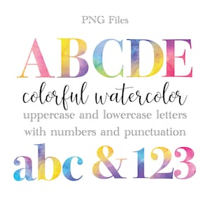 Colorful Watercolor Alphabet Letters and Numbers, Bright Colors Letters, Watercolor Alphabet, Multicolored Letters, Watercolor Alphas