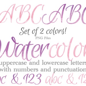Watercolor Lettering Bundle, Script Watercolor Lettering, Sublimation Files, Pink Watercolor Monogram, Stationery, Purple Watercolor Letters