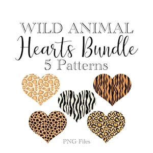 Pacote de corações, Animal Print Clip Art, Corações com estampa de animais selvagens, Sublimação, Papelaria, Corações PNG, Coração com estampa de chita, Estampa de zebra