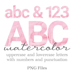 Pink Watercolor Lettering and Numbers, Wedding Lettering, PNG Files for Sublimation, Watercolor Monogram, Stationery, Table Numbers, Alpha