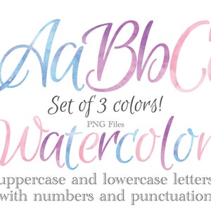 Watercolor Lettering Bundle, Script Watercolor Lettering, Sublimation, Pink Watercolor Monogram, Blue Watercolor, Purple Watercolor Letters