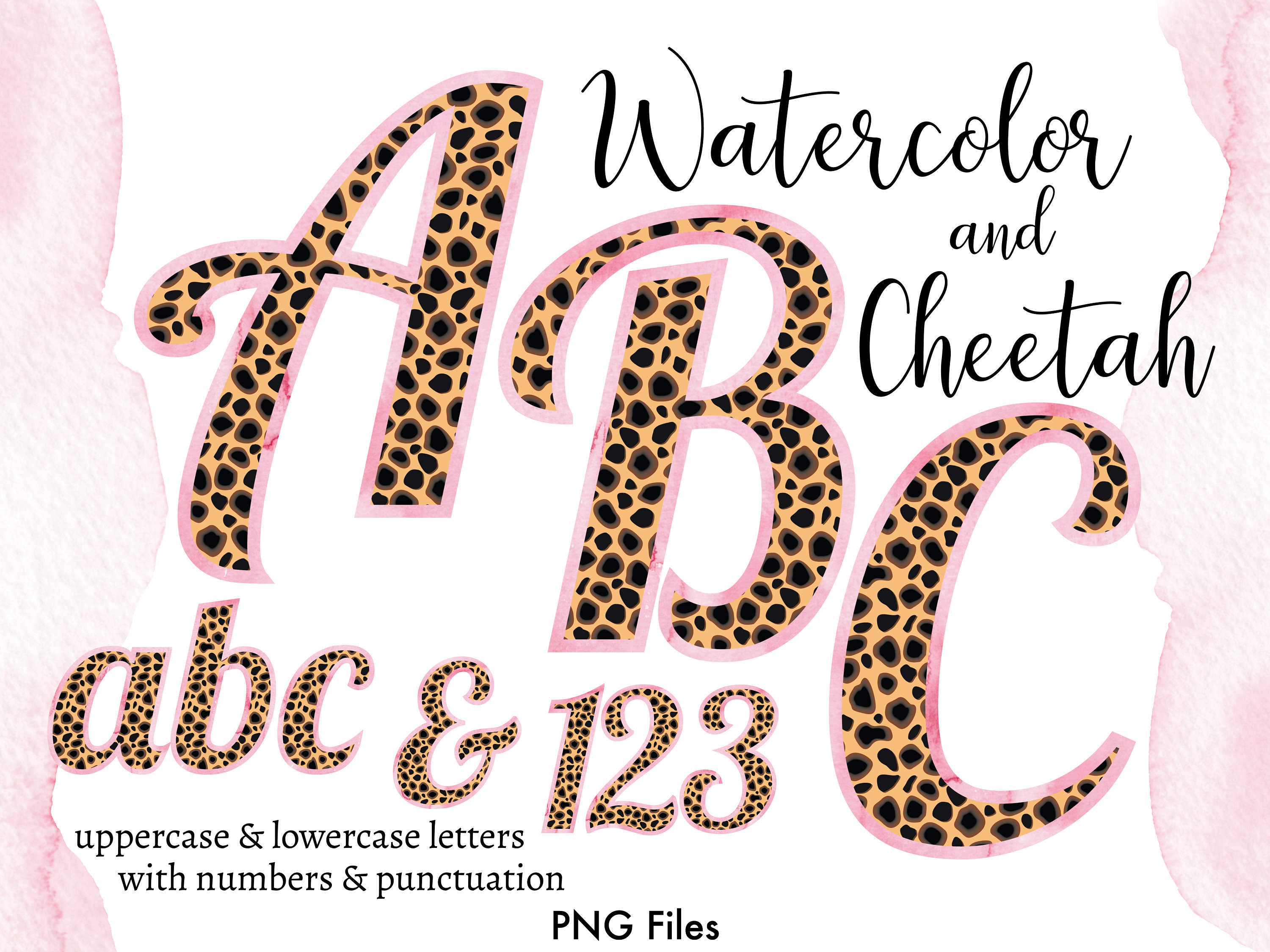 Cheetah Print Letters PNG, Pink Watercolor Letters, Animal Print Alphas, Cheetah Letters for Sublimation, Pink Cheetah Sublimation Letters
