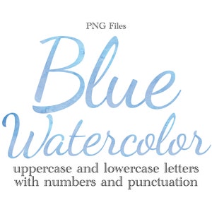 Letras y números de acuarela azul, letras de acuarela de guión, archivos de sublimación, monograma de acuarela azul, papelería, azul claro