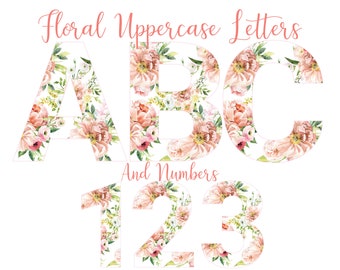 Floral Alphabet Letters and Numbers, Watercolor Floral, Flower Letters for Sublimation, Floral Alphas, Flower Art, Floral Designs, Pink Art