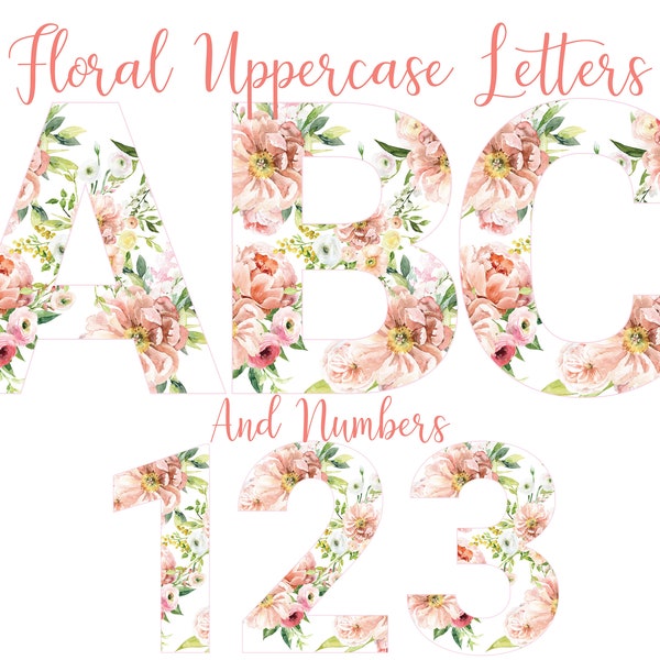 Floral Alphabet Letters and Numbers, Watercolor Floral, Flower Letters for Sublimation, Floral Alphas, Flower Art, Floral Designs, Pink Art