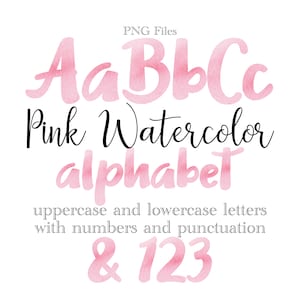 Pink Watercolor Alphabet Letters and Numbers, Wedding Lettering, Watercolor Art, Watercolor Monogram Sublimation, Stationery, Table Numbers