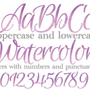 Letras y números en acuarela color lavanda, letras en acuarela tipográfica, archivos PNG para sublimación, monograma en acuarela color púrpura, papelería