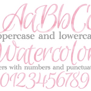 Letras y números en acuarela rosa, letras manuscritas en acuarela, archivos de sublimación, monograma en acuarela rosa, papelería, letras femeninas