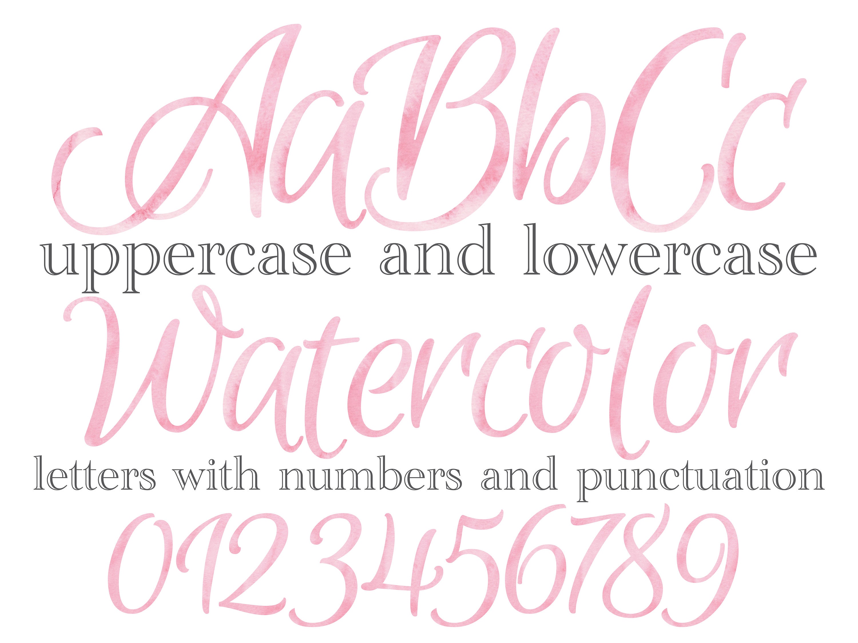 Pink Watercolor Letters and Numbers, Script Watercolor Lettering, Sublimation Files, Pink Watercolor Monogram, Stationery, Girly Letters