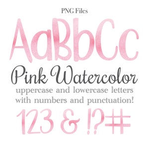 Pink Watercolor Alphabet Letters and Numbers, Wedding Lettering, Watercolor Art, Watercolor Monogram Sublimation, Baby Girl Announcement
