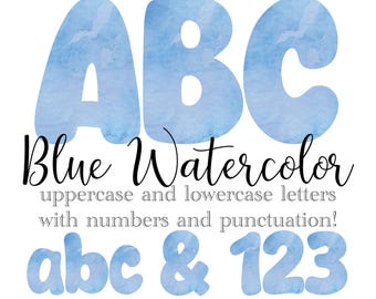 Blue Watercolor Letters PNG, Baby Shower Lettering, Watercolor Art, Watercolor Monogram Sublimation, Stationery, Numbers, Watercolor Alpha