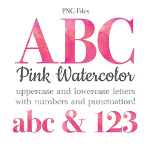 Pink Watercolor Alphabet Letters and Numbers, Wedding Lettering, Watercolor Art, Watercolor Monogram Sublimation, Stationery, Table Numbers
