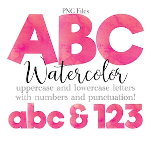 Pink Watercolor Alphabet, Watercolor Letters PNG, Watercolor Monogram Sublimation, PNG Lettering, Girly Alphabet, Watercolor Lettering