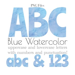 Blue Watercolor Alphabet Letters and Numbers, Baby Shower Lettering, Watercolor Art, Watercolor Monogram Sublimation, Stationery, Numbers