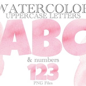 Pink Watercolor Alphabet Letters and Numbers, Wedding Lettering, Watercolor Art, Watercolor Monogram Sublimation, Stationery, Table Numbers