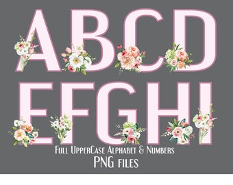 Floral Alphabet Letters and Numbers, PNG Letters, Flower Transparent Background Lettering, Floral Alphas, Flower ClipArt, Floral Designs