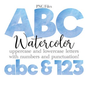 青い水彩アルファベット PNG 水彩画の文字 水彩画モノグラム昇華文字 ライトブルーの水彩画アルファベット クリップアート