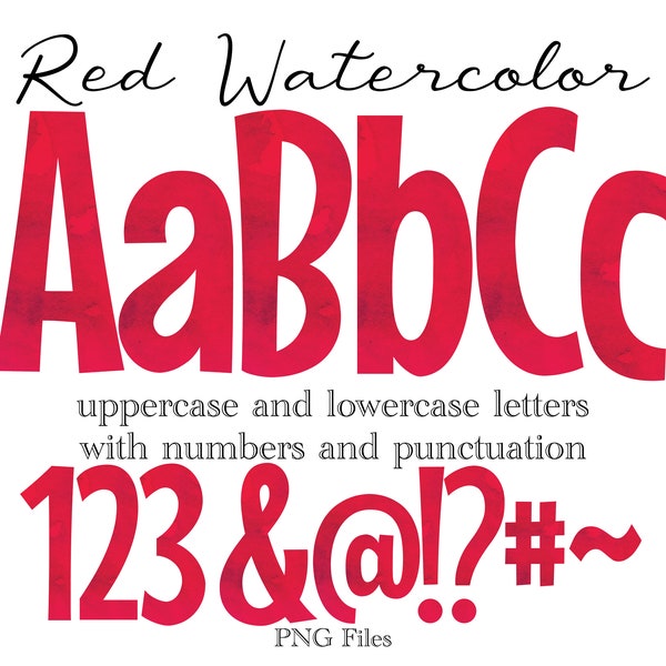 Red Watercolor Alphabet Letters and Numbers, Bright Letters, Watercolor Art, Watercolor Monogram Sublimation, Stationery, Table Numbers